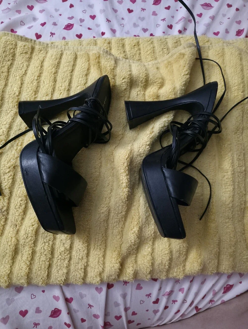 Madden Girl Black Strappy Square-Toe Lace-Up Heels